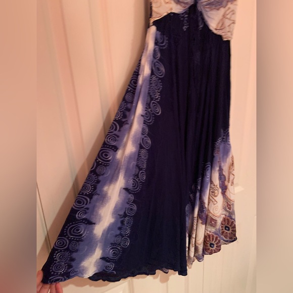 Navy full length elephant-print Thai skirt with elastic waist - Picture 5 of 6